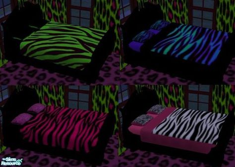 staceylynmay's 4 Leopard Print Beddings Sims 4 Zebra Print, Sims 4 Cc Zebra Print, Sims 4 Cc Mcbling Furniture, Cyberpunk Rocker, Sims 4 Y2k Furniture, Y2k Sims 4 Cc Furniture, Sims 4 Cc Y2k Furniture, Sims 4 Scene Cc, Emo Decor