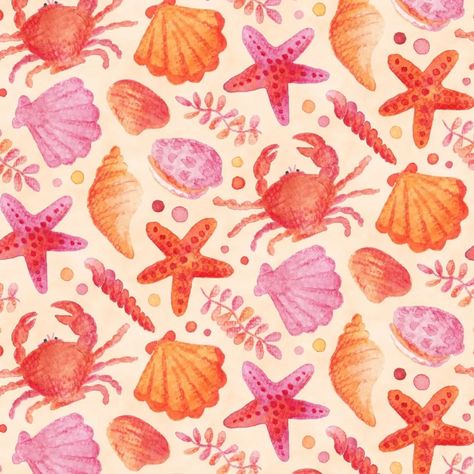 Seashore Gems This is my entry for the ongoing spoonflower challenge! Beach themed 🐚 . . . #spoonflower #spoonflowerchallenge #redbubble #redbubbleartist #spoonflowerartist #beach #ocean #beachcombing #shells #seashells #pink #orange #red #cherryred #peach #watercolor #handpainted #paint #art #designchallenge #patterndesign #pattern #starfish #seaside #seashore #milamoo #watercolorillustration #crab #coral #oceanjewels Pink Beach Widget, Coral Beach Aesthetic, Pink And Orange Beach Aesthetic, Better Canvas Themes, Coral Widgets, Seashells Painting, Starfish Illustration, Seashell Watercolor, Starfish Watercolor