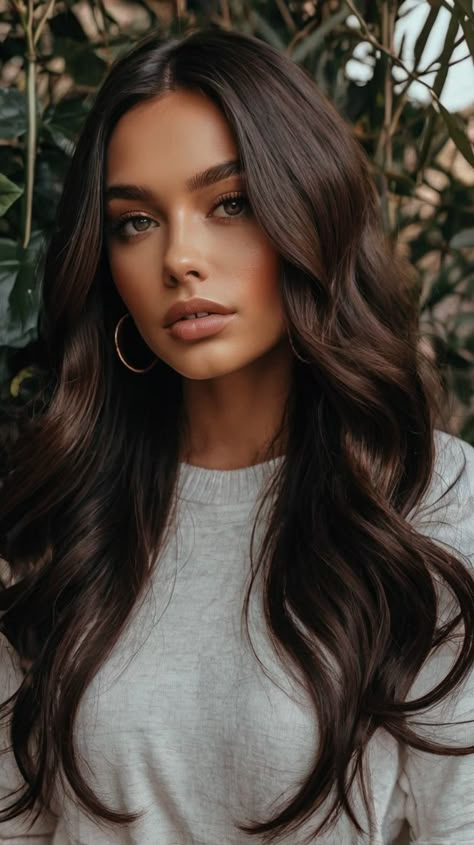 Fall hair color dark Dark Hair With Hazel Eyes, Dark Red Hair Blue Eyes, Brunette Hair 2024, Fall 2024 Hair Color Trends Brunette, Hair Color Ideas For Brunettes For Fall, Dark Fall Hair Color Ideas, True Autumn Hair Color, Brunette Color Ideas, Brunette Winter Hair