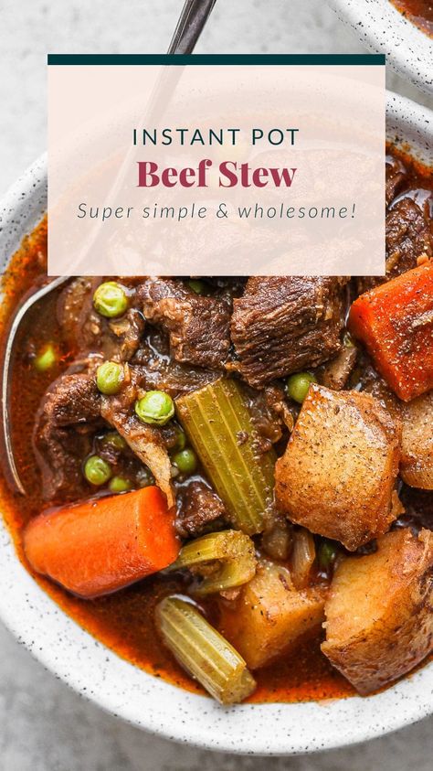 This Instant Pot Beef Stew is everything slow roasted stew is, but without the long cook time! Fall apart beef and tons of veggies, plus its ready to eat in under an hour. Beef Stew Pressure Cooker Recipes, Instant Pot Beef Stew Recipe, Pressure Cooker Beef Stew, Pressure Cooker Beef, Instant Pot Stew, Instant Pot Beef Stew, Carrots Celery, Pot Beef Stew, Potted Beef