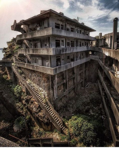 Beautiful Abandoned Places on Instagram: “Hashima Island, Japan was abandoned when coal mining was turned down, leaving behind buildings that were made of concrete to protect…” Hashima Island, Abandoned Industrial, Abandoned Cities, Japan Photography, Location Inspiration, Abandoned House, Abandoned Mansions, Scary Places, Post Apocalypse