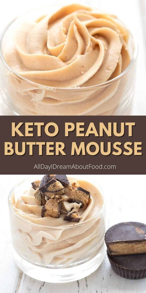 It just doesn't get any easier than this keto peanut butter mousse. It's sweet and creamy, and takes only 5 ingredients and 5 minutes to make. How's that for instant gratification? Peanut Butter Mousse Keto, Sugar Free Peanut Butter Mousse, Keto Peanut Butter Mousse Low Carb, Easy Keto Mousse, Keto Mousse Recipes, Keto Peanut Butter Desserts Easy, Low Carb Peanut Butter Snacks, Keto Moose Dessert, Healthy Peanut Butter Mousse