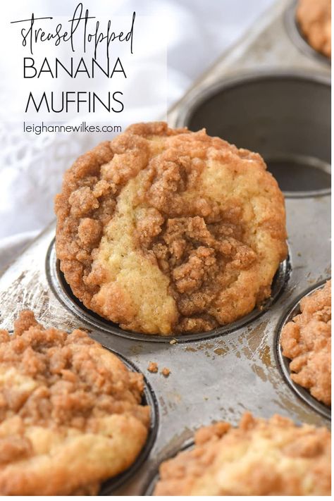 These banana muffins are light and tender with a hint of cinnamon and are topped with a delicious streusel topping.  All you need are three ripe bananas. #healthy #easy #recipe #best #moist #cinnamon #withcrumbtopping Things To Make With Ripe Bananas, What To Make With Ripe Bananas, Recipes Using Ripe Bananas, Ripe Banana Recipes, Best Banana Muffin Recipe, Easy Banana Muffins, Healthy Easy Recipe, Muffins With Streusel Topping, Banana Recipes Overripe