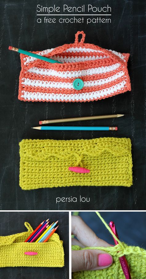 Simple Pencil Pouch Free Crochet Pattern by Persia Lou Simple Pencil Pouch, Crochet Pencil Pouch, Pencil Pouch Pattern, Crochet Pencil Case, Crochet Pencil, Confection Au Crochet, School Craft, Crochet Pouch, Easy Crochet Projects