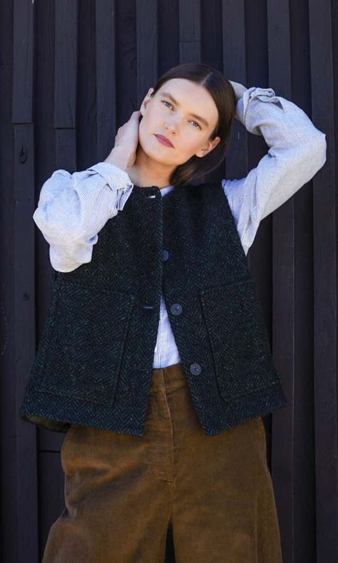 Marsden waistcoat - Plümo Ltd Wool Waistcoat, Tweed Waistcoat, Large Clothes, Wool Clothing, Wool Vest, Sequin Tank Tops, Dresses Shoes, Classic Outfits, Look Plus