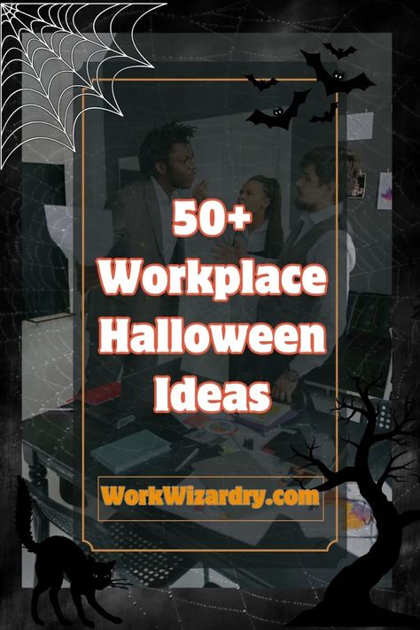 50+ Halloween Workplace Ideas To Celebrate The Spooky Season At The Office 4 Best Office Halloween Themes, Halloween Break Room Ideas, Trick Or Treat Ideas For Office, Halloween Office Contest Ideas, Halloween At The Office, Company Halloween Party Ideas, Work Halloween Ideas, Office Halloween Decorations Theme, Workplace Halloween Decorations