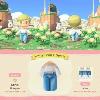 Clothes Design Acnh, Designer Codes Animal Crossing, Animal Crossing Moodboard, Animal Crossing Pants, Acnh Summer Clothes, Acnh Clothes Design Id Summer, Animal Crossing Hairstyles, Animal Crossing Pro Design, Acnh Spring Clothes