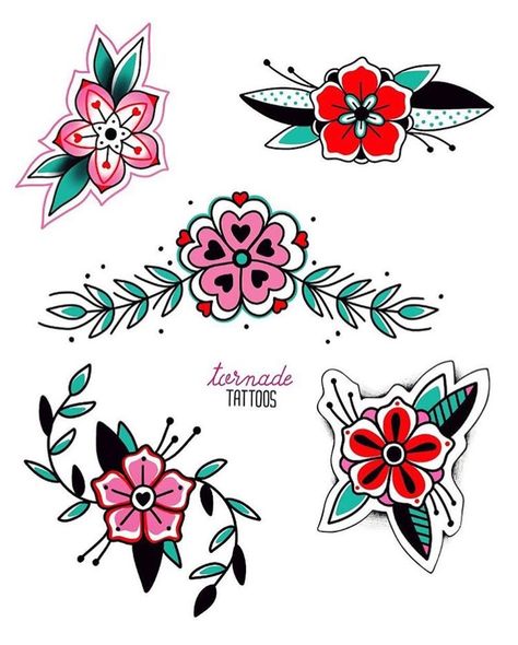 Traditional Tattoo Outline, Traditional Tattoo Flowers, Tattoo Apprenticeship, Traditional Tattoo Sleeve, Clever Tattoos, Small Flower Tattoos, Flash Tattoo Designs, Spooky Tattoos, Tatuaje A Color