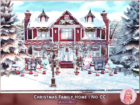 MikkiMur_sims' Christmas Family Home Sims 4 Lots, Sims 4 Cottage, The Sims 4 Lots, Kitchen Christmas Gifts, Sims 4 House Design, Sims Building, Cottage Exterior, City Dog, Sims House Design