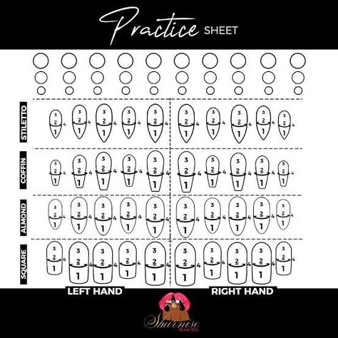 Acrylic Nail Practice Sheet, Nail Practice Sheet, Acrylic Nail Practice, Nail Art Practice Sheet, Printable Nail Art Practice Sheet, Printable Nail Art, Nail Tech School, Nail Art Courses, Nail Practice