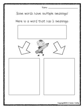 These activity sheets can meet the following standards: -Determine or clarify the meaning of unknown and multiple-meaning words and phrases based on kindergarten reading and content. -With prompting and support, retell familiar stories, including key details. Kindergarten Vocabulary, Vocabulary Graphic Organizer, Meaning Words, Multiple Meaning Words, Classroom Freebies, Teaching Ela, 2nd Grade Reading, Graphic Organizer, Reading Classroom