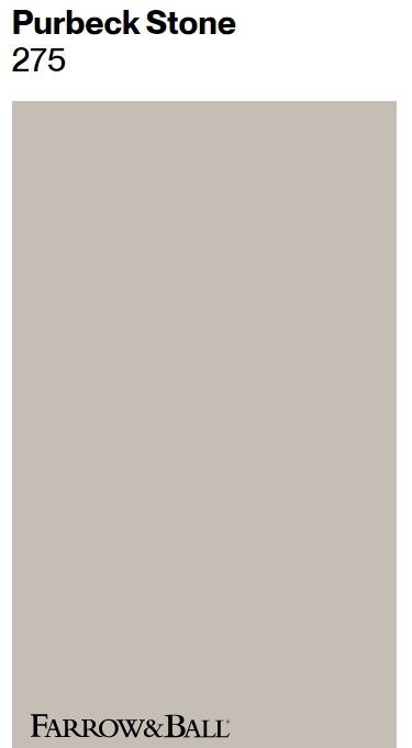 Farrow And Ball Purbeck Stone Kitchen, Purbeck Stone Farrow And Ball, Farrow And Ball Purbeck Stone, Griege Paint Colors, Stone Paint Color, Griege Paint, Paint Color Swatches, European Bedroom, Pavilion Grey