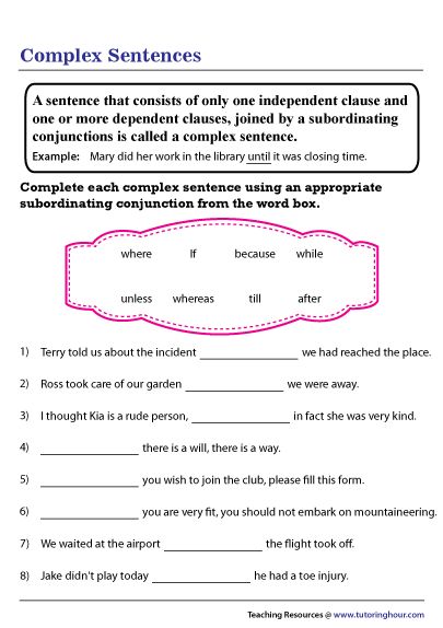 Complex Sentence Worksheet Complex Sentences Anchor Chart, Simple And Complex Sentences, Simple Compound Complex Sentences, Sentence Anchor Chart, Sentence Worksheet, Complex Sentence, Sentence Building Worksheets, Complex Sentences Worksheets, Sentences Worksheet