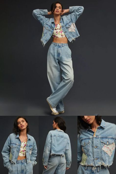 The denim jacket is made of cotton and denim, which is very soft, comfortable and skin-friendly. The denim jacket is a must-have in the wardrobe. Pair them with your favorite tops, jeans and sneakers to create a comfortable and casual outfit. #cropped #denim #jacket Crop Top Jacket Outfits, Denim Jacket And Jeans, Crop Top Jacket, Jacket Outfit Women, Denim Crop Top, Ootd Inspo, Jacket Denim, Cropped Long Sleeve, Cropped Denim Jacket