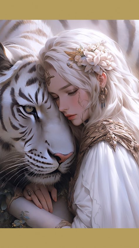 White Tiger, Beautiful Fantasy Art, الرسومات اللطيفة, Fantasy Character Design, The Beast, Fantasy Creatures, Female Art, Diamond Painting, Drake