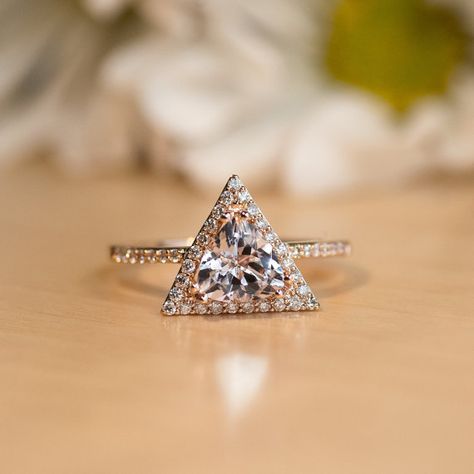 59 Unique Wedding Bands & Engagement Rings for Women Triangle Engagement Ring, Rose Gold Morganite Engagement Ring, Trillion Cut Ring, Gold Morganite Engagement Ring, Trillion Ring, Morganite Engagement Ring Rose Gold, Triangle Ring, Rose Gold Morganite, Engagement Ring Rose Gold