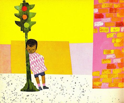 from "Whistle for Willie" (1964) - Ezra Jack Keats Whistle For Willie, Ezra Jack Keats, Mid Century Illustration, Childrens Books Illustrations, Collage Artwork, Children's Picture Books, Matte Painting, Snowy Day, Childrens Illustrations