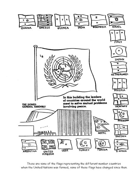 Week 18 HISTORY Printable Learning Activities, United Nations Building, Un Flag, United Nations Day, Coloring Pages Winter, Thanksgiving Color, Abc Coloring Pages, Abc Coloring, Spring Coloring Pages