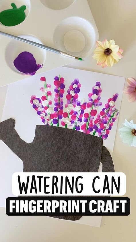 Watering Can | Spring crafts, Daycare crafts, Toddler arts and crafts Preschool Crafts Spring, Spring Crafts Preschool, Fingerprint Crafts, Crafts Spring, April Crafts, K Crafts, Crafts Preschool, Toddler Arts And Crafts, Spring Preschool