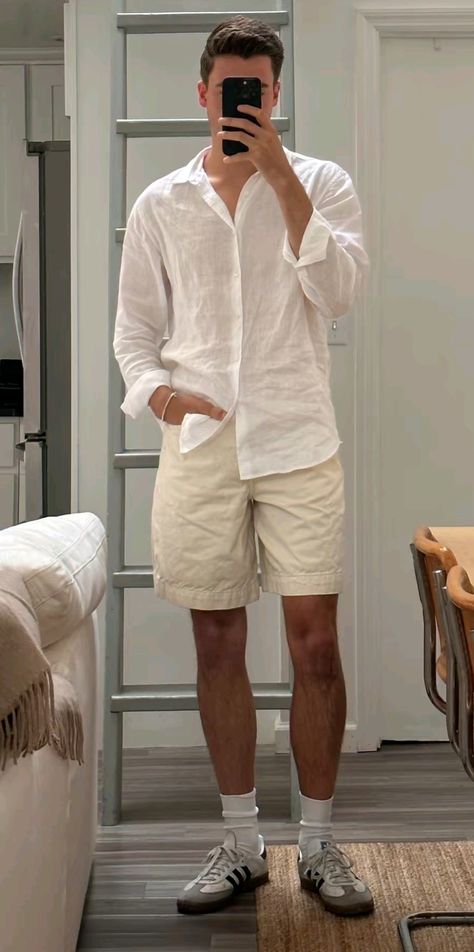 @brockdehaven Summer Outfits Men Old Money, Vacation Men’s Fashion, Men Shorts Outfit Summer Mens Fashion, White Shorts Outfit Men, Italian Outfit Men, Men’s Summer Casual Outfits, White Shorts Men, Italian Summer Outfits Men, Old Money Summer