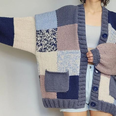 we have a new option for patchwork cardigans! this one is thinner and longer than the usual patchwork cardigans. how comfy and cool this… | Instagram How To Knit A Vest, Crochet Knit Cardigan, Patchwork Knitting Sweater, Patchwork Knit Sweater Pattern, Patchwork Cardigan Patterns, Patch Work Sweater, Patch Work Cardigan Crochet, Knit Patchwork Cardigan Pattern Free, Crochet Patchwork Cardigan Pattern