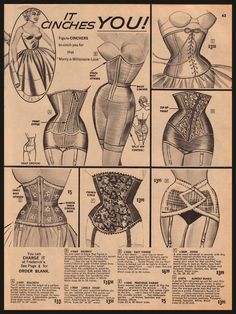 the late 1940's and 1950's was the return of the corset. After two decades of not emphasizing the female figure, fashion leapt from one extreme of having no figure to another extreme of showing and even forcing an hourglass figure. 1950s Corset, 1950s Lingerie, Vintage Girdle, Retro Lingerie, Vintage Corset, Fashion 1950s, Retro Ads, Retro Mode, Foto Poses