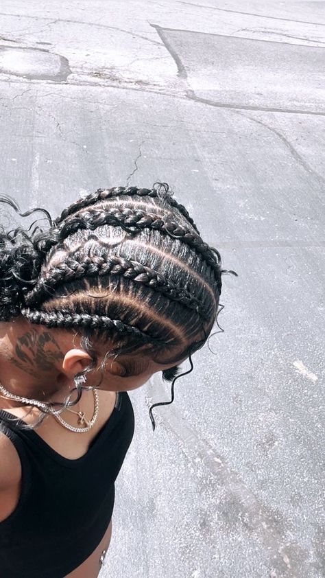 Curly Straight Back Braids, Dessdior Braids, Natural Curly Braided Hairstyles, Braids Going Into A Bun, Braider Aesthetic, Cute Straight Back Braids Hairstyles, Four Braids Hairstyles, Baddie Braid Hairstyles, Quick Braid Hairstyles