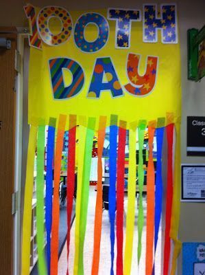 Great idea for a 100th day door! from Welcome to Room 36!: mrswilliamsonkinders blog 100 Días De Clases, 100s Day, 100th Day Of School Crafts, February Ideas, Teaching Holidays, 100 Day Celebration, School Celebration, School Banner, 100th Day Of School