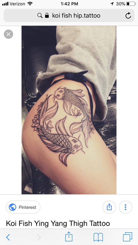 Fish Ying Yang, Tattoos For Women On Thigh, Thigh Tattoo Ideas, Hip Tattoo Designs, Catrina Tattoo, Hip Thigh Tattoos, Koi Tattoo, Hip Tattoos Women, Koi Fish Tattoo