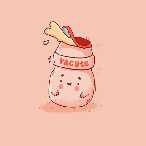 🍞TOASTED INK | 🌸 JOEYT on Instagram: “🥛I think YACUTE! ⁣ Probably the only person in the world to not love Yakult but damn those bottles are cute😍⁣ ⁣ ⁣ #illustrate #illustration…” Kartun Boba, Boba Cartoon Aesthetic, Yakult Drawing, Pink Boba Wallpaper, Yakult Aesthetic, Kawaii Drinks Drawing, Boba Tea Illustration Cute, Food Play, Food Cartoon