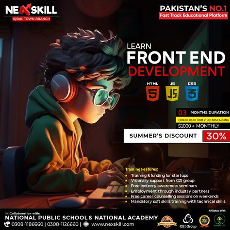 𝗙𝗥𝗢𝗡𝗧 𝗘𝗡𝗗 𝗪𝗘𝗕 𝗗𝗘𝗩𝗘𝗟𝗢𝗣𝗠𝗘𝗡𝗧 𝗖𝗢𝗨𝗥𝗦𝗘‼ Master Front End Web Development at Nexskill - Iqbal Town Branch. Gain expertise in HTML, CSS, Bootstrap, and JavaScript to unlock new career opportunities. Grab The Opportunity Today and 𝐀𝐯𝐚𝐢𝐥 30% Discount 📝For Registration:👇 https://bit.ly/4abq7ML For complete details, please contact: UAN# 03081186660 Live WhatsApp Chat: https://wa.me/923081186660 Website: https://www.nexskill.com/ Email: trainings@nexskill.com Office Address: 346, Opposite to National Gra... Front End Web Development, Front End Developer, Soft Skills Training, Web Development Course, Grab The Opportunity, Social Media Branding Design, Media Branding, Frontend Developer, Graphic Design Flyer