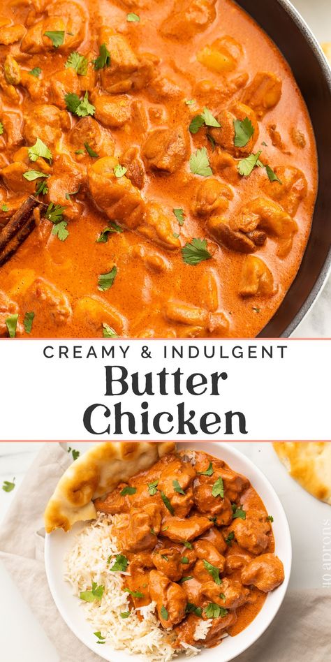 Butter chicken, also known as murgh makhani or chicken makhani, combines tender chicken thighs with a rich, creamy, beautifully-spiced tomato curry. This indulgent, flavorful dish is one I've been making for years - my Pakistani father-in-law absolutely loves it! Homemade Butter Chicken Sauce, Turkey Entrees, Chicken Recipes With Tomatoes, Tomato Paste Recipe, Chicken Makhani, Butter Chicken Sauce, Murgh Makhani, 40 Aprons, Butter Chicken Curry