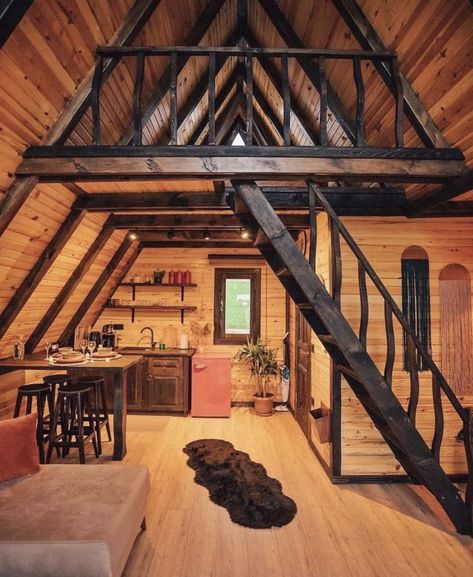 A-frame Interior, A Frame Cabin Plans, Casa Hobbit, Home Designs Exterior, Triangle House, A Frame Cabins, A Frame House Plans, A Frame Cabin, A Frame House