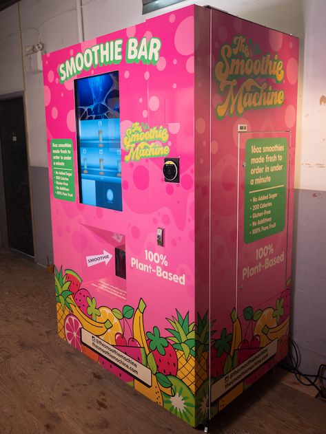 Mobile Vending Machine, Smoothie Vending Machine, Fancy Vending Machine, Cool Vending Machine Ideas, Cute Vending Machine, Vending Machine Ideas, Airbrush Clothes, Healthy Vending Machines, Dentistry Clinic