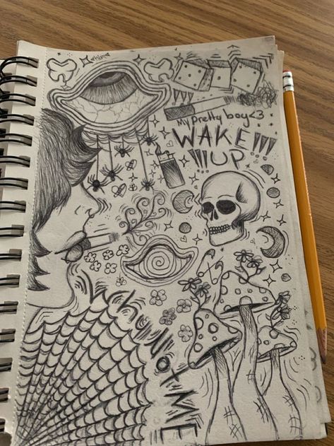 Doodles Creative, Draw Doodles, Trippy Drawings, Arte Grunge, Indie Drawings, Tutorials Drawing, Meaningful Drawings, Journal Book, Sketchbook Art Journal