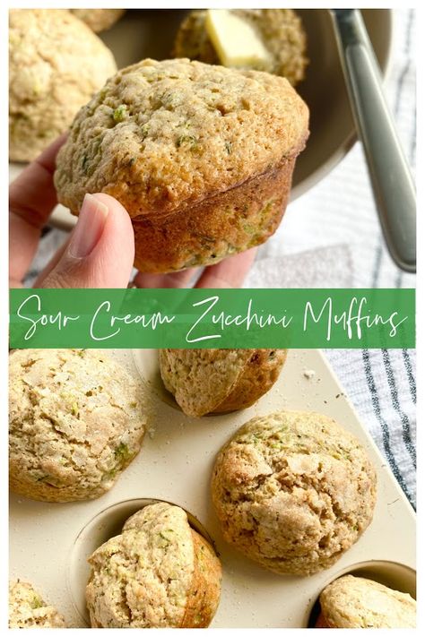 Sour Cream Zucchini Muffins...the best recipe for using up zucchini! This rich, tender muffin is studded with cinnamon, nutmeg, vanilla and so much more! Sour Cream Zucchini Bread Recipes, Zucchini Bread Sour Cream, Sour Cream Zucchini Bread, Zucchini Bread With Sour Cream, Zucchini Sour Cream, Savory Zucchini Muffins, Zucchini Baking, Iowa Food, Sour Cream Muffins