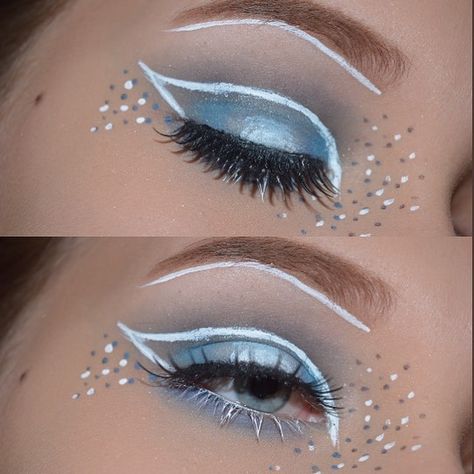 Winter Themed Makeup Looks, Fire And Ice Makeup Halloween, Glaceon Makeup, Ice Themed Makeup, Blue Elf Makeup, Fire And Ice Makeup Looks, Ice Eye Makeup, Snow Fairy Makeup, Ice Makeup Looks