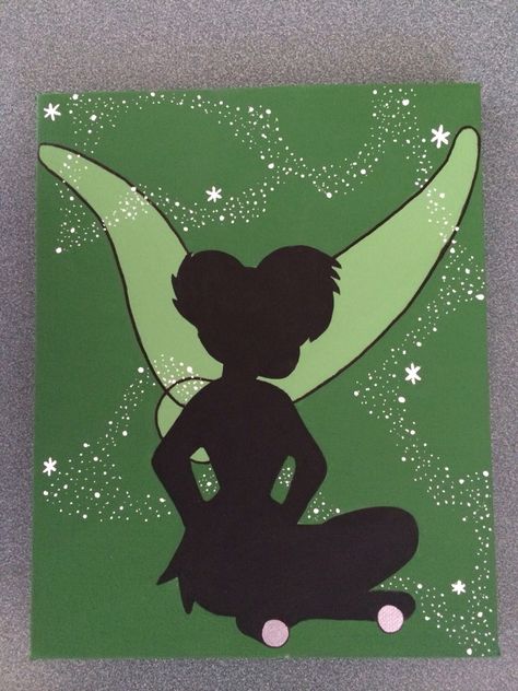 Walt Disney Painting, Disney Scenes To Paint, Tinkerbell Canvas Painting, Acrylic Disney Paintings, Tinker Bell Painting, Simple Disney Paintings, Disney Canvas Art Ideas, Disney Art Painting Easy, Tinkerbell Painting