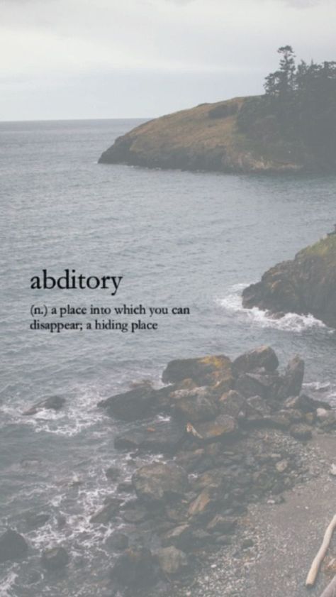 Noun abditory (plural abditories)  (rare) A concealed location used for storage or to hide items. [mid 17th century]  #words #vocabulary #language #beautiful #poetic #poems Unique Words Definitions, Words That Describe Feelings, Uncommon Words, Fancy Words, One Word Quotes, Weird Words, Unusual Words, Rare Words, Big Words