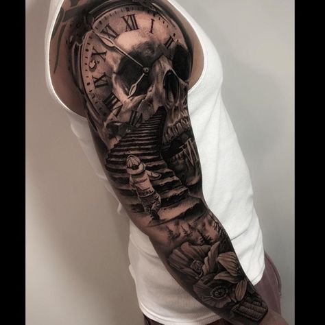 Amazing Sleeve Tattoos Men, Mens Firefighter Tattoo, All Arm Tattoo Men, Men's Sleeve Tattoo, Firefighter Tatoos Ideas, Mens Sleeve Ideas, Fire Arm Sleeve Tattoo, Firefighter Sleeve Tattoos For Guys, Firefighter Tattoo Ideas For Men