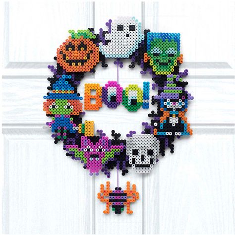 Perler Beads Halloween Wreath Beading Kit Perler Beads Halloween, Perler Halloween, Hama Beads Halloween, Halloween Perler, Frankensteins Monster, Beads Halloween, Creepy Eyes, Wreath Kit, Easy Perler Beads Ideas