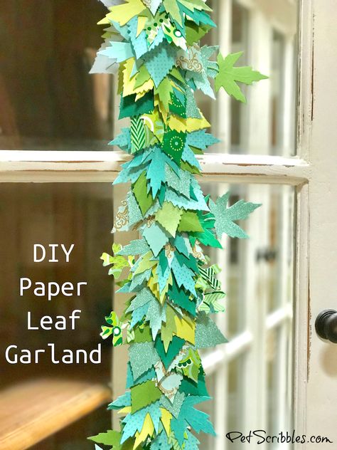 How to make a beautiful paper leaf garland with your paper scraps, a paper trimmer, adhesive and staples! The staples make this craft quicker to put together than just using adhesive, plus your lea… Leave Garland Diy, Paper Vines Diy, Paper Ferns Diy, Paper Vines Diy Leaf Garland, Homemade Leaf Garland, Paper Fern Diy, Leaf Bunting, Paper Vines, Paper Leaf Garland