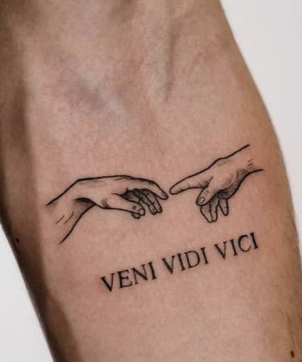 Vidi Vici Veni Tattoos, Veni Vidi Amavi Tattoo, Vini Vidi Vici Tattoo, Made In Hell Tattoo, Veni Vidi Vici Tattoo, Hell Tattoo, Rip Tattoos For Mom, Trylogia Hell, Tattoo Design For Hand