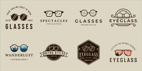 Icon Graphic Design, Illustration Template, Vintage Lenses, Glasses Logo, Optical Shop, Shop Logo Design, Vector Icons Illustration, Retro Logos, Fashion Logo