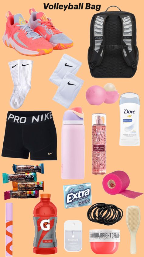 What to put in your Volleyball Bag! Sports Bag Essentials, Volleyball Tryouts, Vollyball Outfits, Volleyball Bag, Volleyball Wallpaper, Nike Volleyball, Volleyball Tournaments, Basketball Bag, Volleyball Inspiration