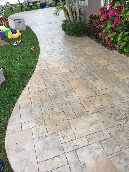 Stamped Concrete - All Seal Exteriors Patio Ideas Stamped Concrete, Stamping Concrete Patio, Stamped Colored Concrete Patio, Light Stamped Concrete Patio, Stamped Concrete Pavers, Stamped Concrete Patio Around Pool, Curved Stamped Concrete Patio, Stamp Concrete Walkway, Stamped Cement Walkway