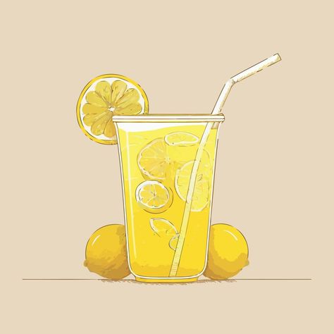 Lemonade Glass Drawing, Lemonade Logo Design, Lemon Squash Drink, Glass Cup Drawing, Lemonade Painting, Lemonade Drawing, Lemonade Menu, Lemonade Logo, Cup Of Lemonade