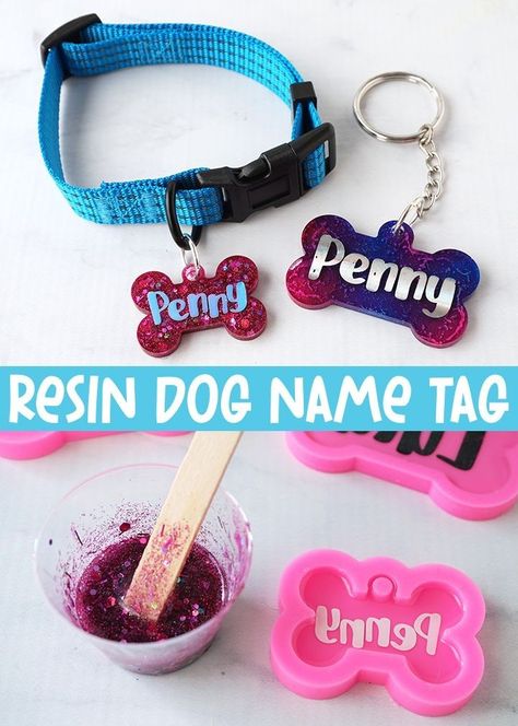 Diy Dog Id Tag, Diy Dog Tags How To Make, How To Make Resin Dog Tags, Dog Crafts To Sell, Diy Dog Tag, Dog Tags Diy, Resin Dog Tags, Activity Jar, Diy Resin Keychain