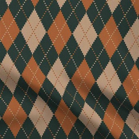 Dark Academia knit argyle tartan dark green orange Cotton Fabric Dark Academia Fabric, Orange Dark Academia, Orange Academia, Dark Academia Pattern, Orange And Green Aesthetic, College Collage, Orange Cotton Fabric, Fantasy High, Lemon Bar