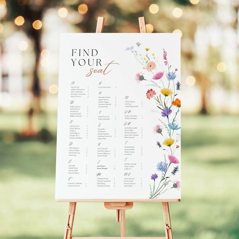 Wedding Seating Chart Template Wildflower Alphabetical Seating Chart Sign Floral Seating Chart Wildflower Wedding Instant Download - Etsy Budget Friendly Seating Chart, Mexico Wedding Seating Chart, Canvas Seating Chart, Wedding Seating Chart Flowers, Wildflower Seating Chart, Floral Seating Chart Wedding, Spring Wedding Seating Chart, Seating Chart Wedding Ideas Diy, Easy Seating Chart Wedding